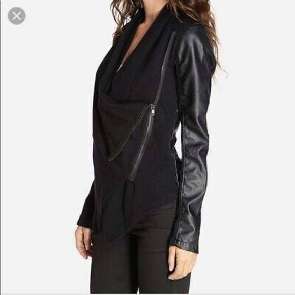 Blank NYC Asymmetrical Zipper Draped Black Moto Jacket Vegan Leather XS - Picture 4 of 9
